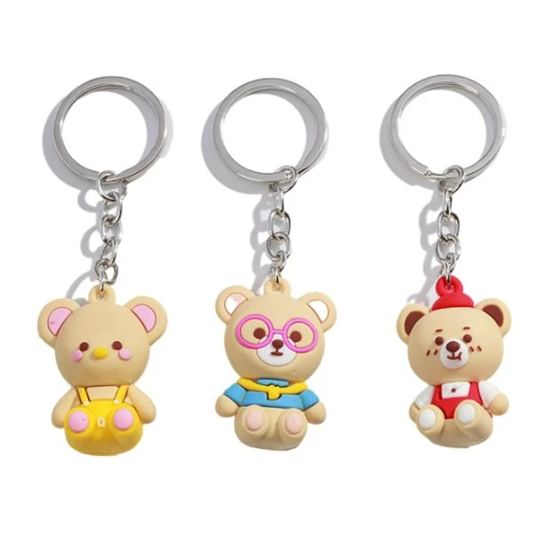 cartoon 3D pvc key holder with metal ring